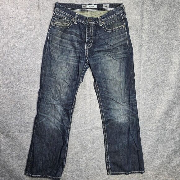 BKE Tyler Bootcut Button Fly Jeans Mens Size 32R Dark Wash Stitching - Picture 1 of 10